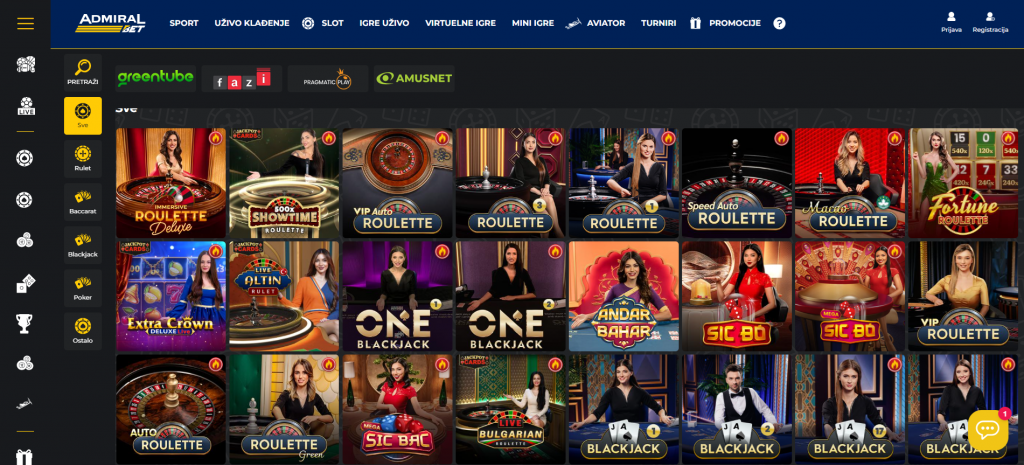 AdmiralBet Live Casino Section