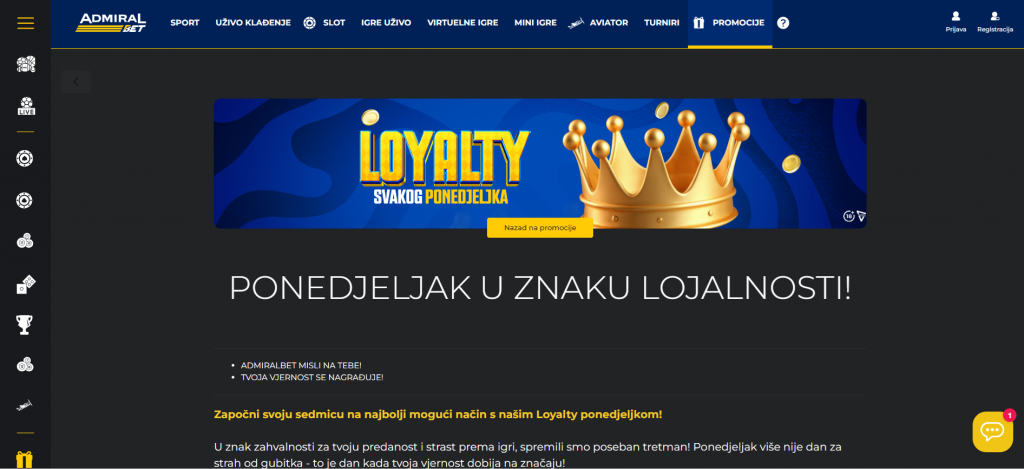 AdmiralBet Casino Loyalty bonus