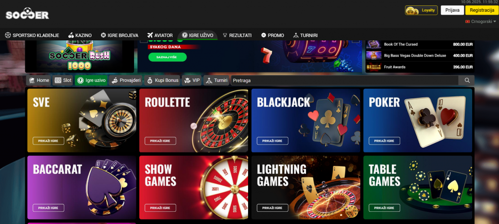SoccerBet Live Casino section